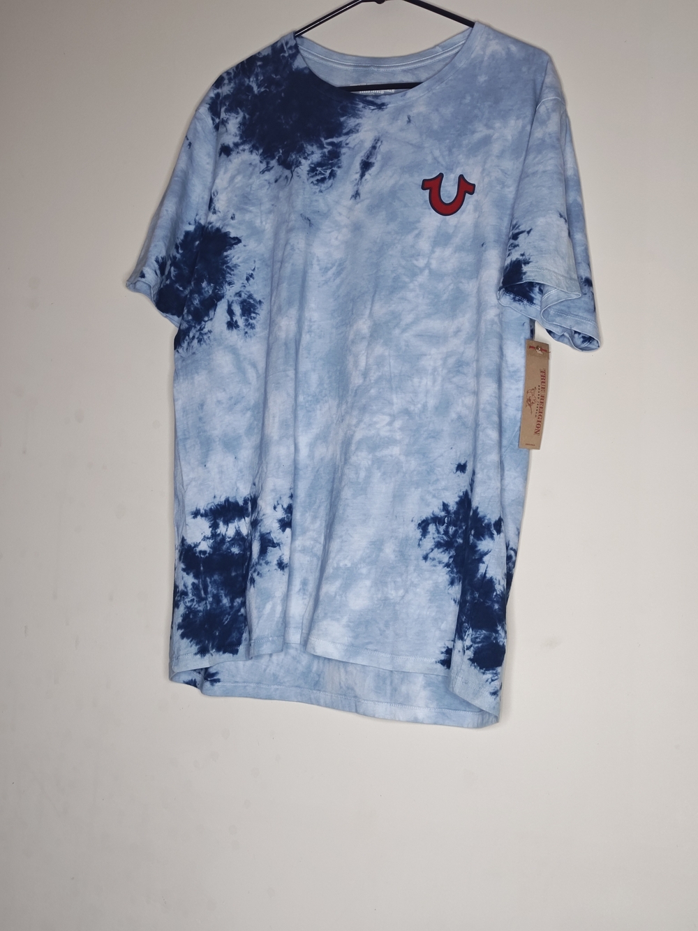 True Religion Men’s Light Blue Tie-Dye Logo Tee